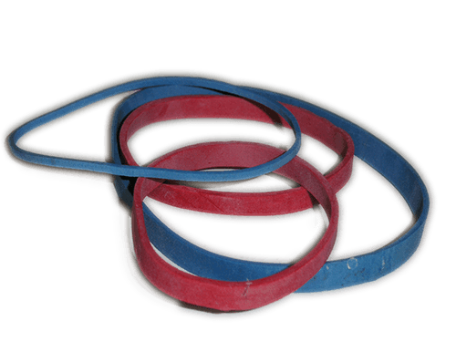 Red and blue moulded rubber bands, typical elastomer injection moulded products